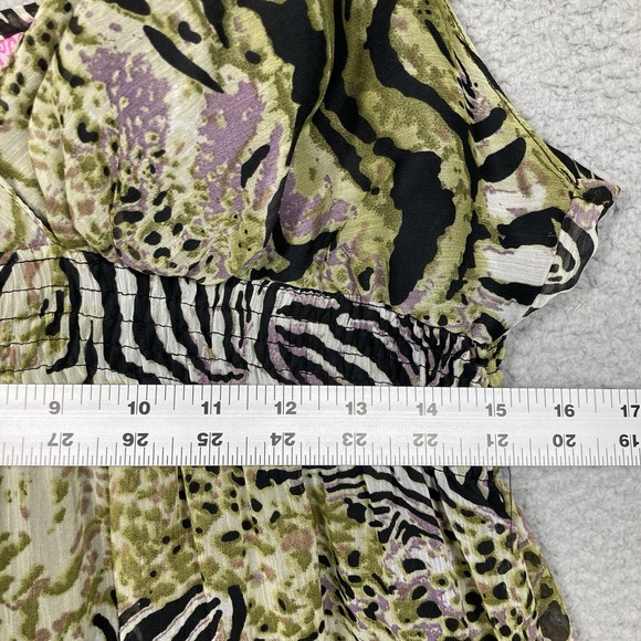 She's Cool Midi Sun Dress Womens Juniors XL Green Zebra Print‎ Babydoll Lined - Picture 5 of 14